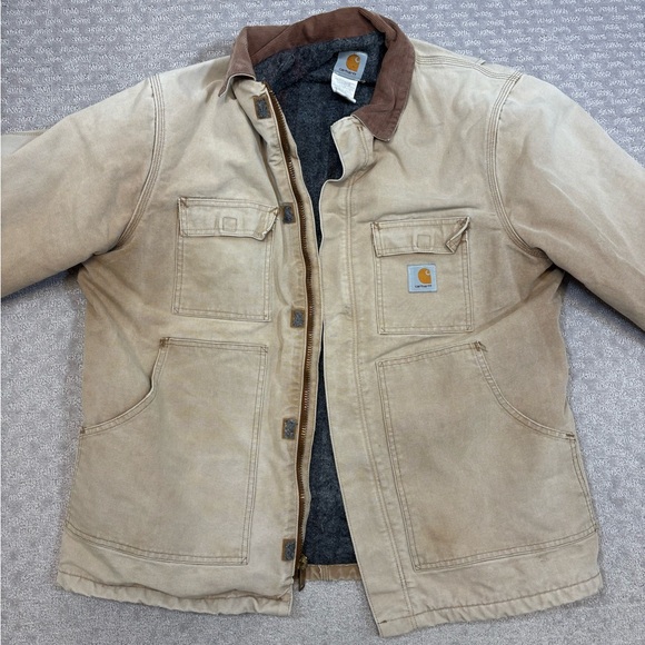 Carhartt C04BRN Duck Ranch Chore Coat Blanket Lined Size 48 Jacket Faded USA - Picture 1 of 11